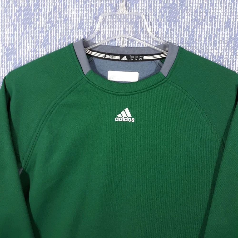 Adidas Sweatshirt Mens Large Green Gray Pullover Crew Neck Activewear